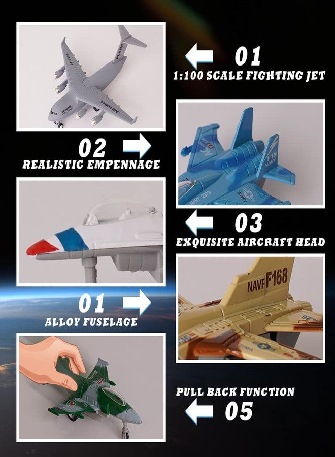 Crelloci 5 Pack Army Airplane Toys Set Military Fighter Jet Die Cast Plane Metal Aircraft Toy, Pull Back Play Vehicle Aircraft Gift for Kids Boys Girls Children 3+ Years Old - Image 4